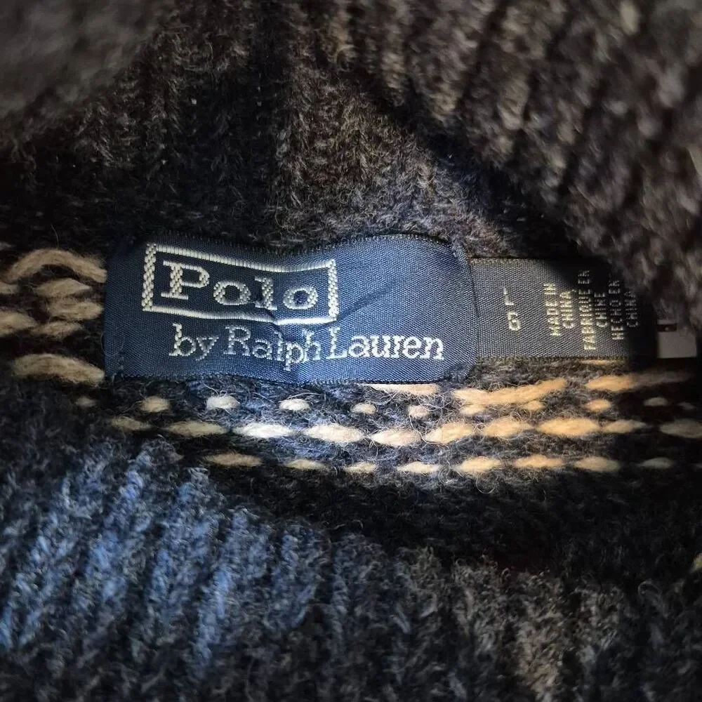 Polo by Ralph Lauren Men's Blue Fair Isle-Knit Wool Cashmere Sweater Size L